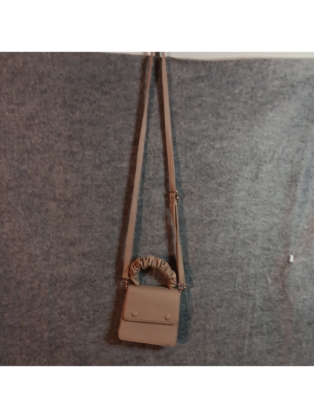 Mini Top Handle Crossbody Purse Nude Beige Vegan PU Leather  Scrunchie Flap